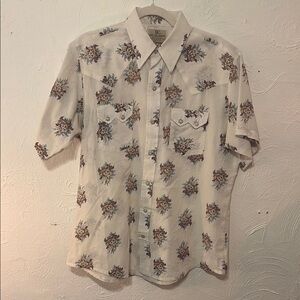 Off White Vintage Rustic Floral Print Western Shirt